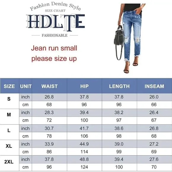 HDLTE Women Ripped Jeans Distressed Boyfriends Jeans Frayed Ankle Skinny… - Picture 9 of 12